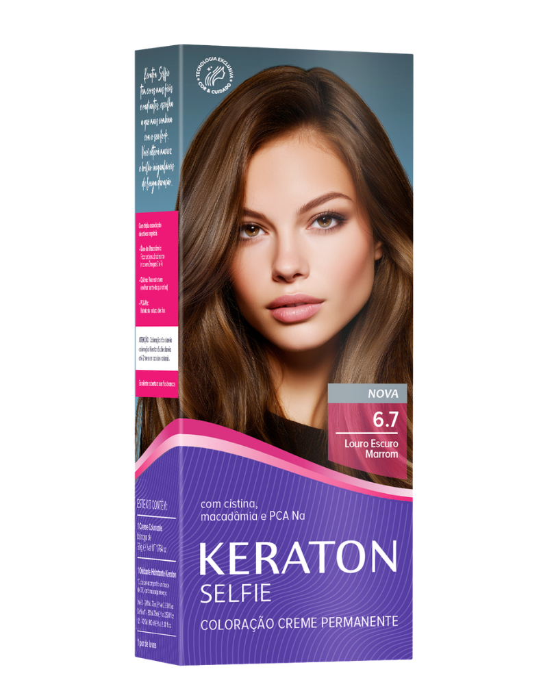 Keraton Selfie Coloração Permanente Com Cistina E Óleo De Macadâmia 50G - 6.7 Louro Escuro Marrom