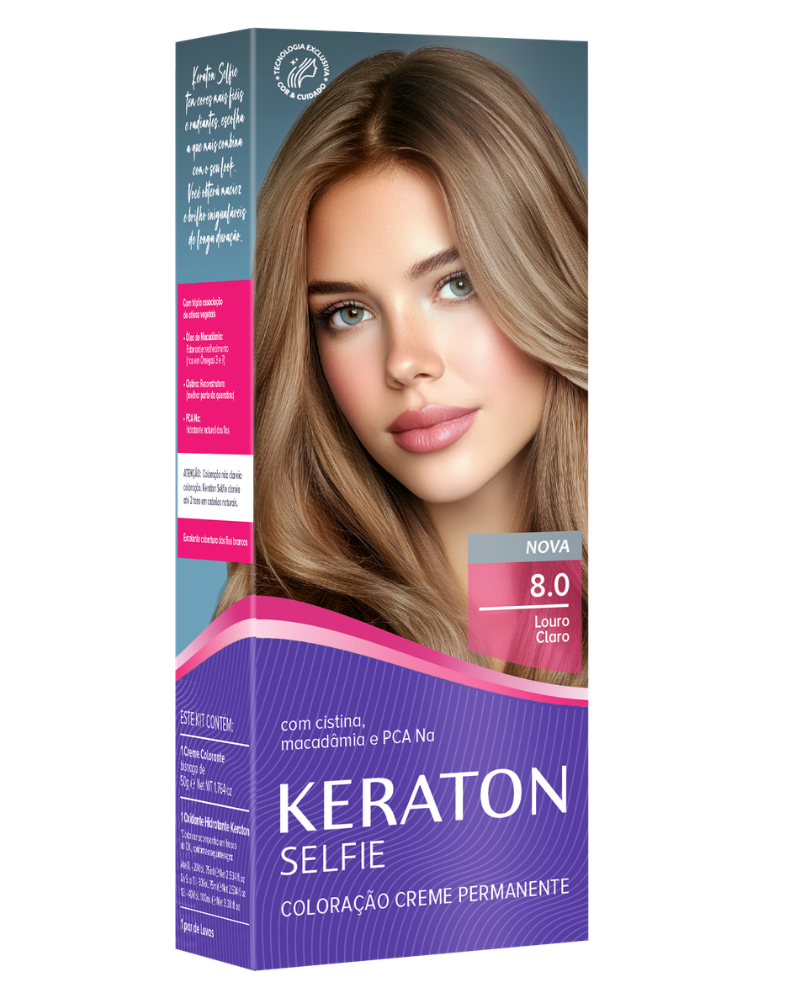 Keraton Selfie Coloração Permanente Com Cistina E Óleo De Macadâmia 50G - 8.0 Louro Claro