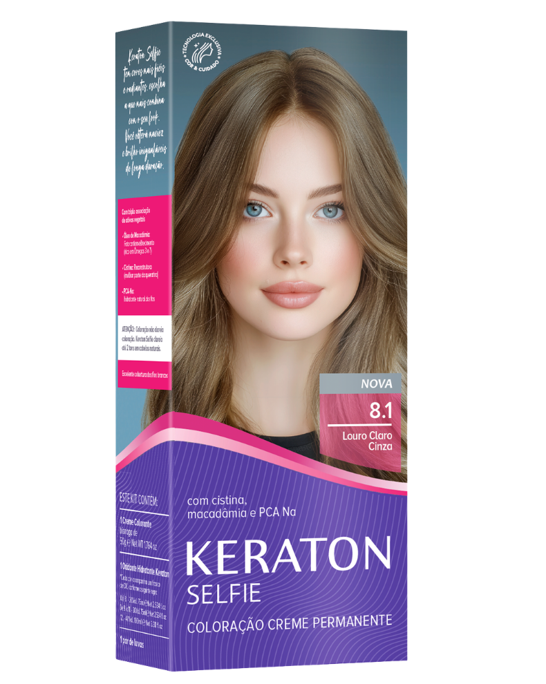 Keraton Selfie Coloração Permanente Com Cistina E Óleo De Macadâmia 50G - 8.1 Louro Claro Cinza