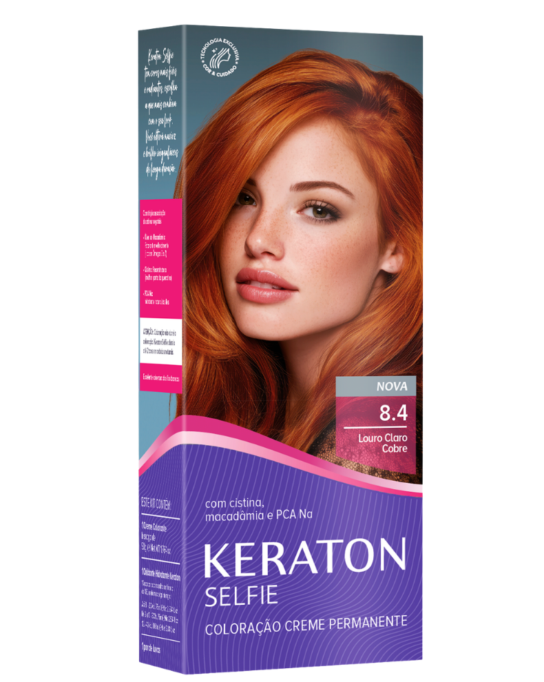 Keraton Selfie Coloração Permanente Com Cistina E Óleo De Macadâmia 50G - 8.4 Louro Claro Cobre
