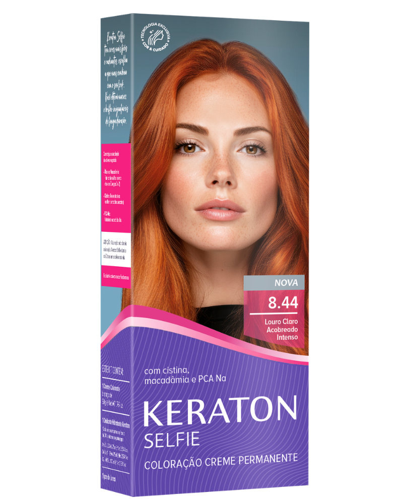 Keraton Selfie Coloração Permanente Com Cistina E Óleo De Macadâmia 50G - 8.44 Louro Claro Acobreado Intenso