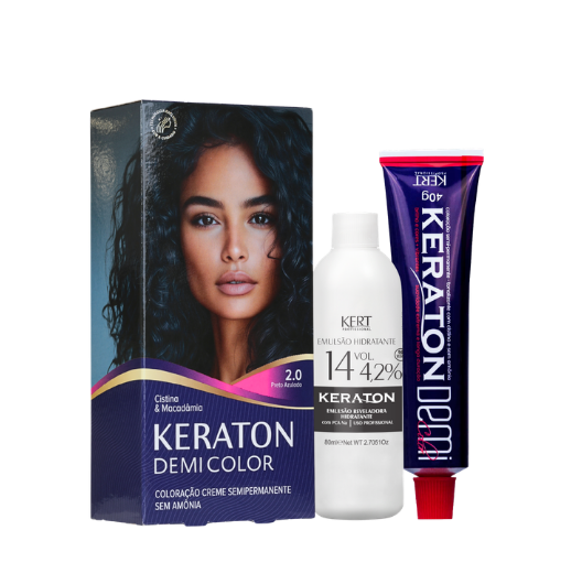 Keraton Demi Color Coloração Semipermanente 40g + 80ml - 2.0 Preto Azulado