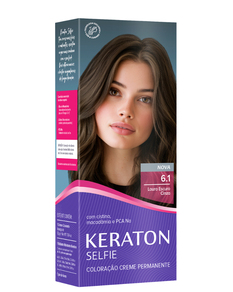 Keraton Selfie Coloração Permanente Com Cistina E Óleo De Macadâmia 50G - 6.1 Louro Escuro Cinza