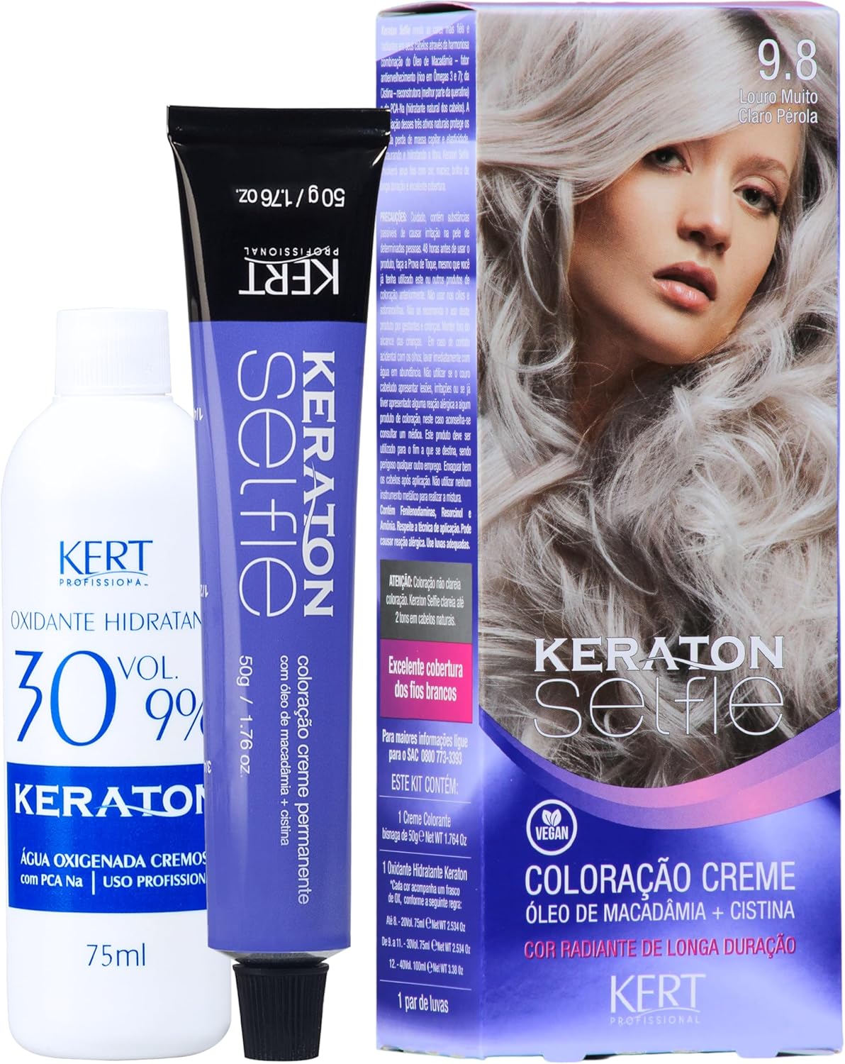 Keraton Selfie Coloração Permanente Com Cistina E Óleo De Macadâmia 50G - 9.8 Louro Muito Claro Pérola