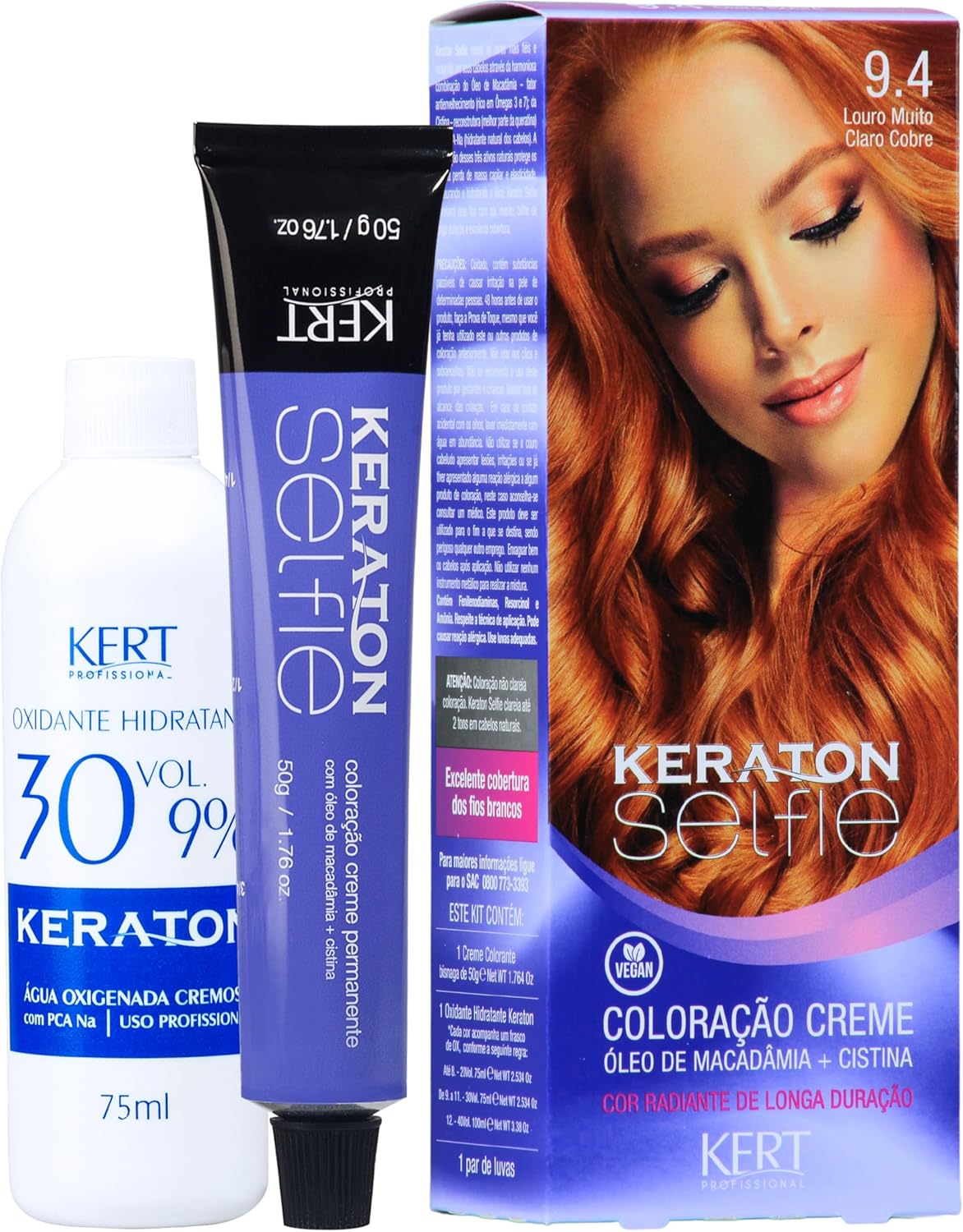 Keraton Selfie Coloração Permanente Com Cistina E Óleo De Macadâmia 50G - 9.4 Louro Muito Claro Cobre