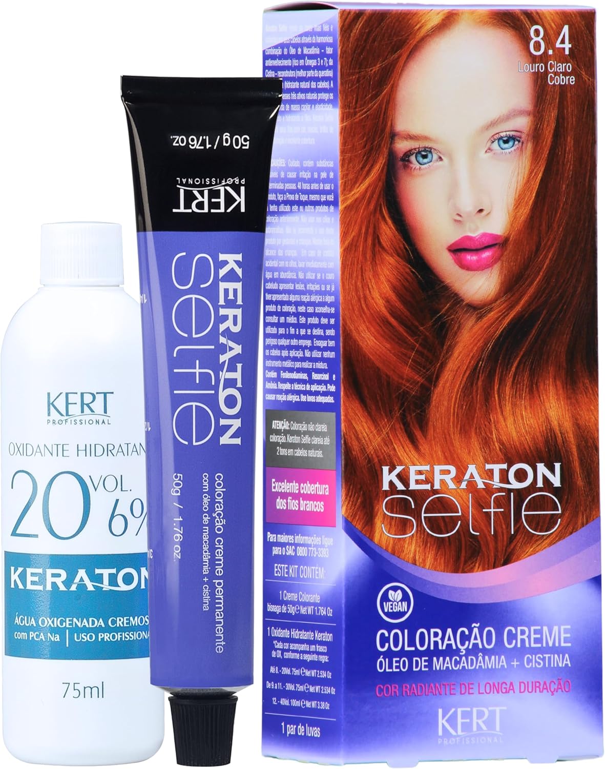 Keraton Selfie Coloração Permanente Com Cistina E Óleo De Macadâmia 50G - 8.4 Louro Claro Cobre
