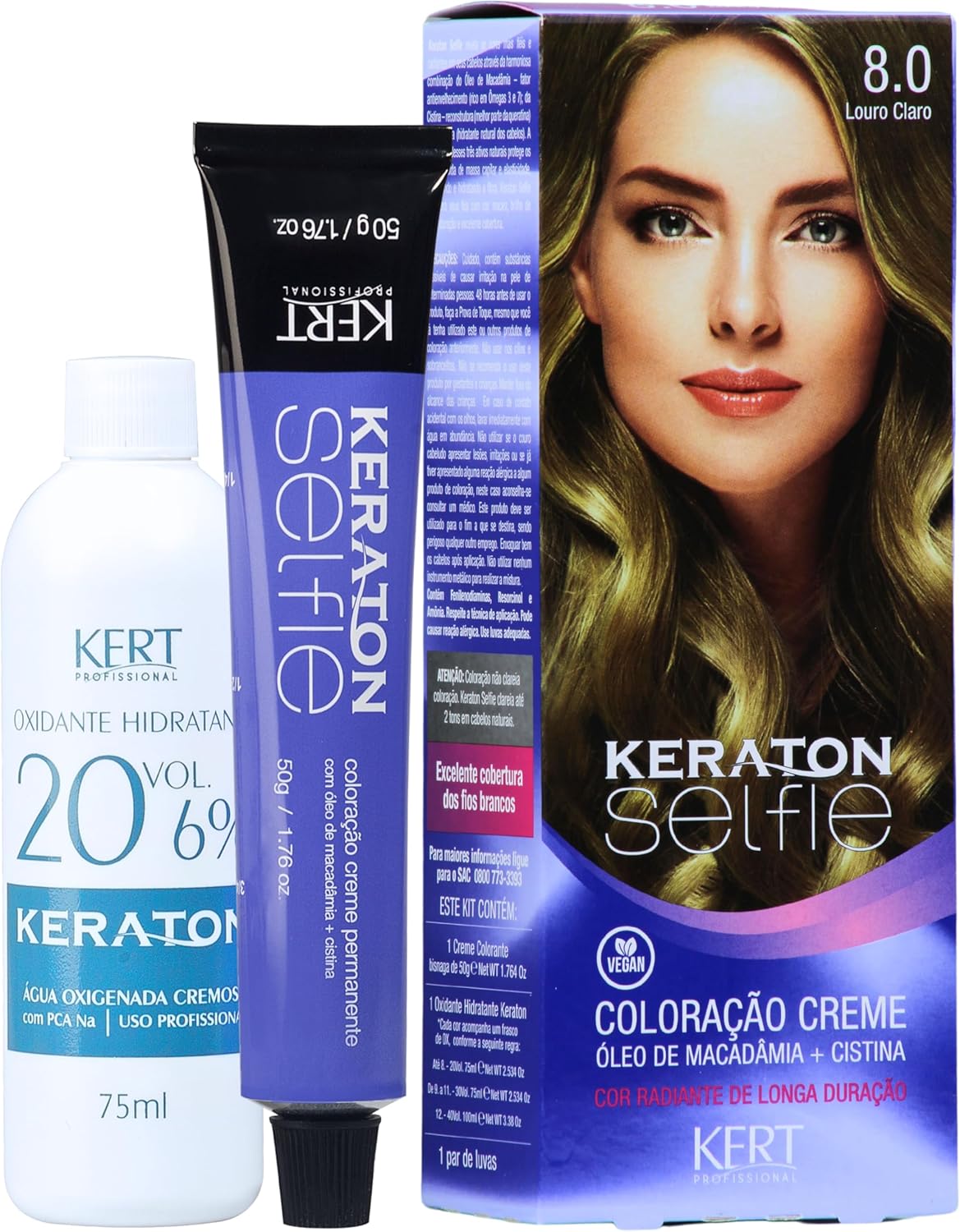 Keraton Selfie Coloração Permanente Com Cistina E Óleo De Macadâmia 50G - 8.0 Louro Claro