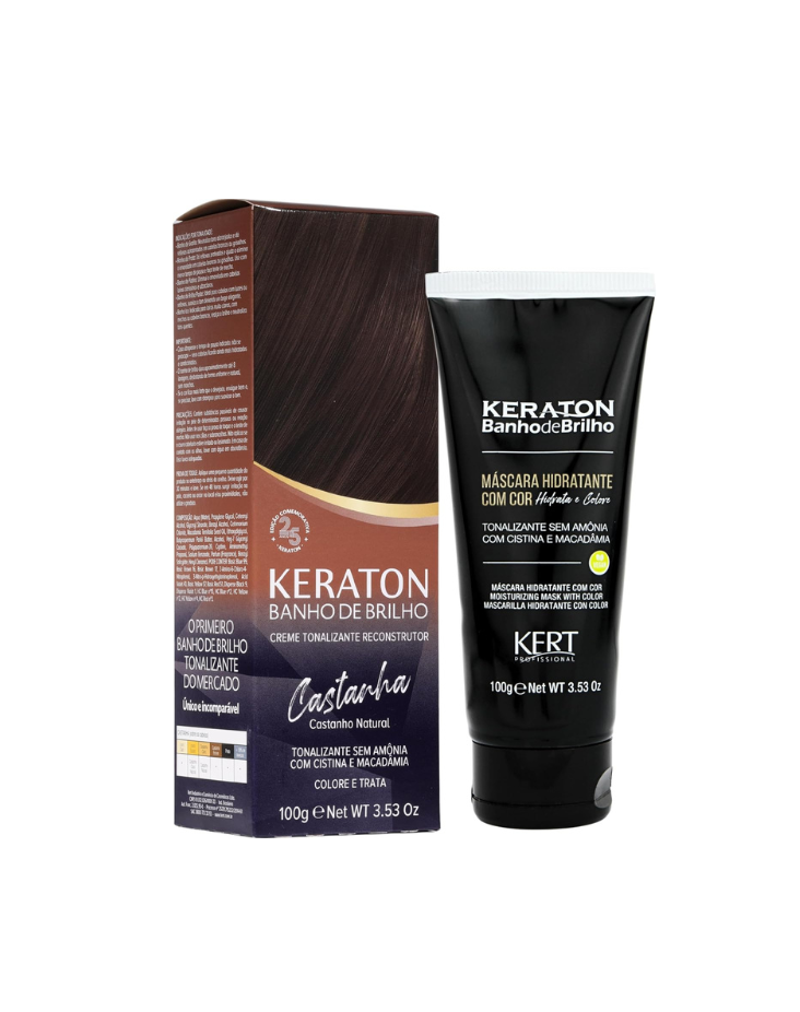 Keraton Banho de Brilho Máscara Tonalizante com cor 100g - Castanha
