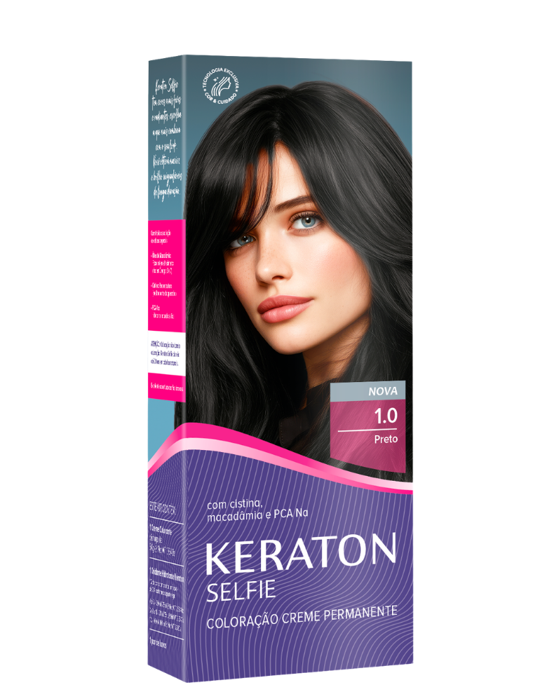 Keraton Selfie Coloração Permanente Com Cistina E Óleo De Macadâmia 50G - 1.0 Preto