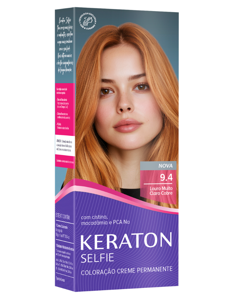 Keraton Selfie Coloração Permanente Com Cistina E Óleo De Macadâmia 50G - 9.4 Louro Muito Claro Cobre