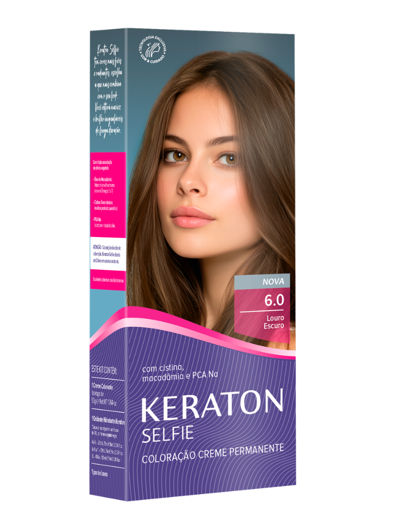 Keraton Selfie Coloração Permanente Com Cistina E Óleo De Macadâmia 50G - 6.0 Louro Escuro