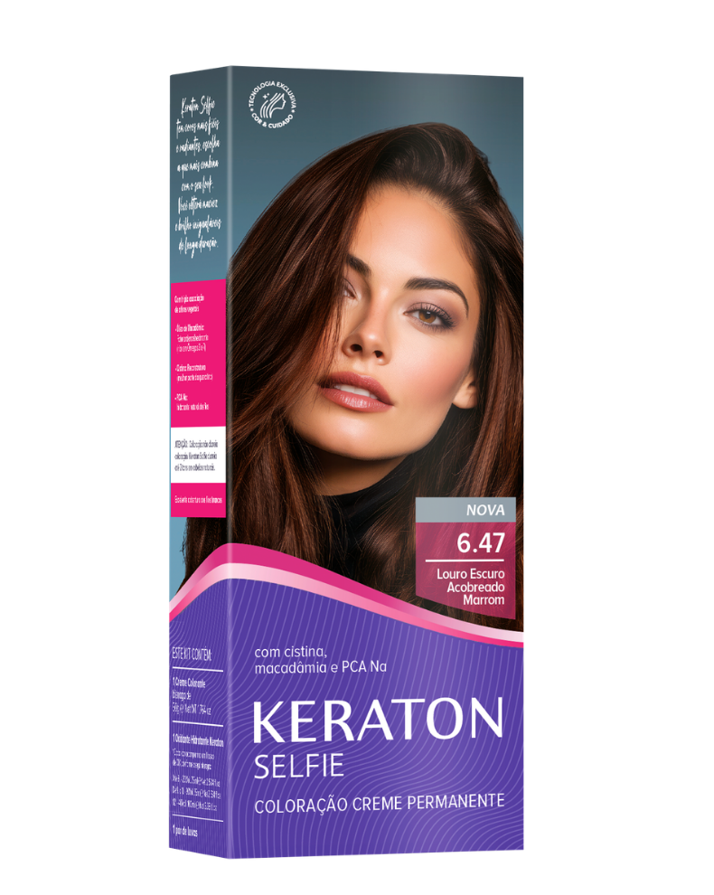 Keraton Selfie Coloração Permanente Com Cistina E Óleo De Macadâmia 50G - 6.47 Louro Escuro Acobreado Marrom