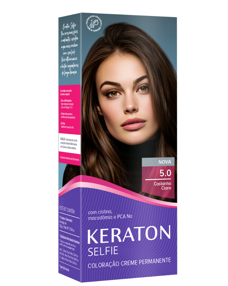 Keraton Selfie Coloração Permanente Com Cistina E Óleo De Macadâmia 50G - 5.0 Castanho Claro