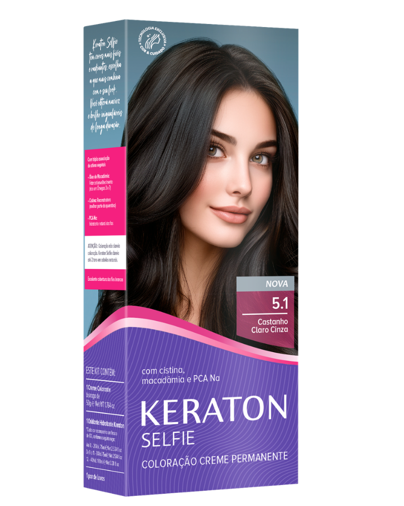 Keraton Selfie Coloração Permanente Com Cistina E Óleo De Macadâmia 50G - 5.1 Castanho Claro Cinza