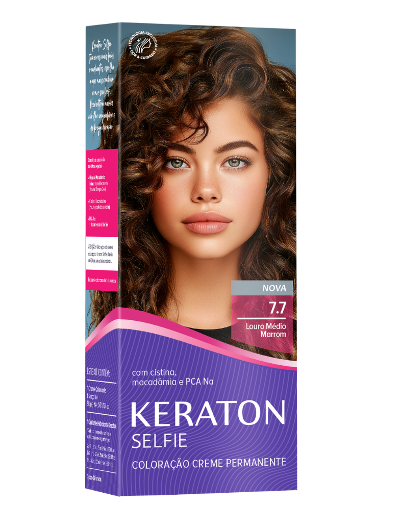 Keraton Selfie Coloração Permanente Com Cistina E Óleo De Macadâmia 50G - 7.7 Louro Médio Marrom