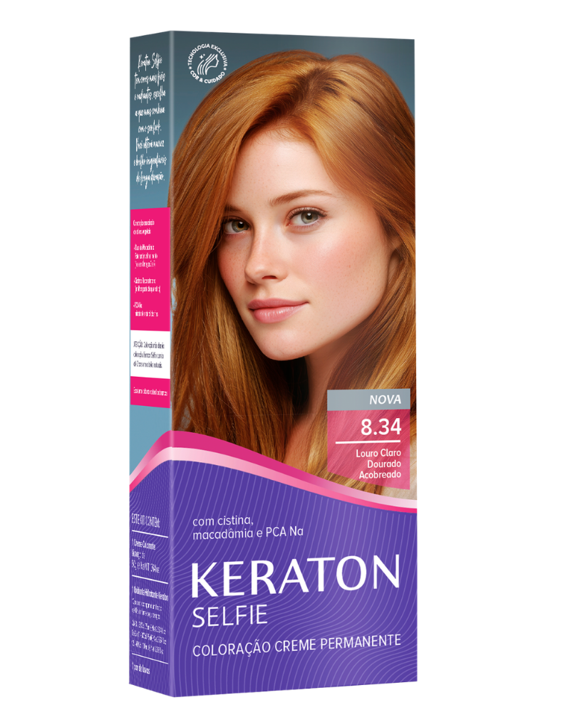 Keraton Selfie Coloração Permanente Com Cistina E Óleo De Macadâmia 50G - 8.34 Louro Claro Dourado Acobreado