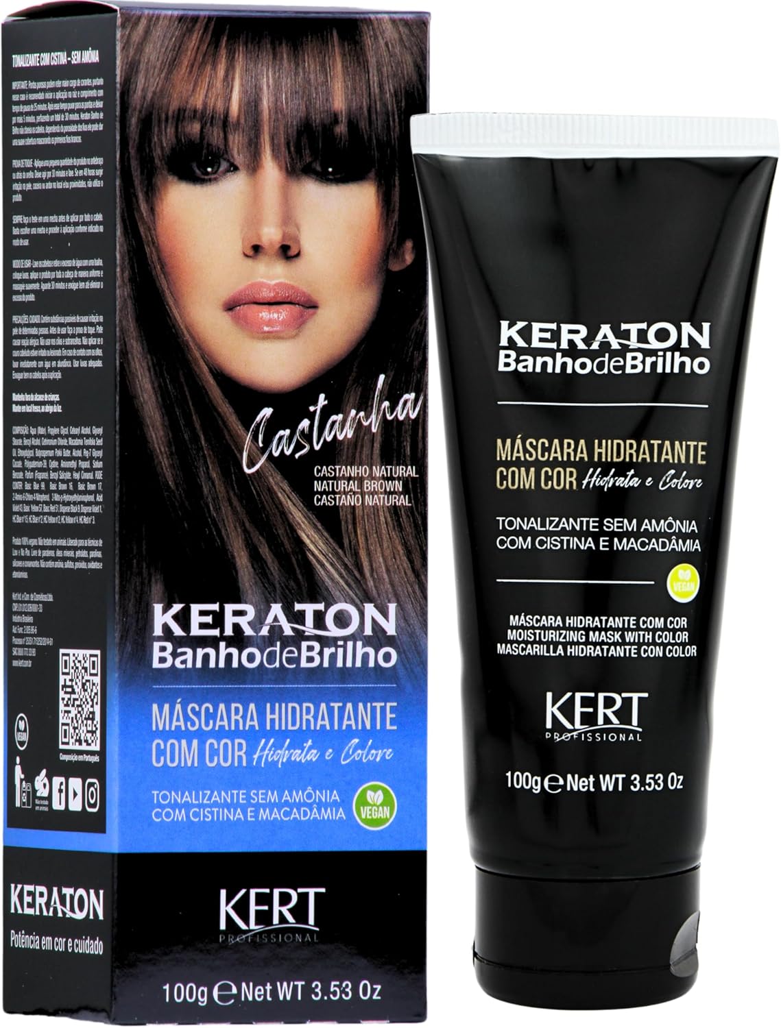 Keraton Banho de Brilho Máscara Tonalizante com cor 100g - Castanha