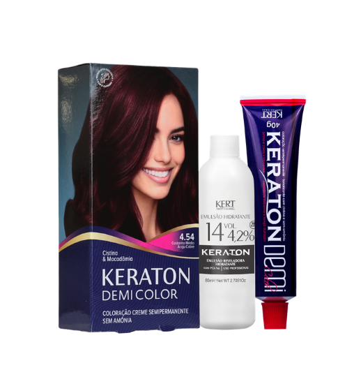 Keraton Demi Color Coloração Semipermanente 40g + 80ml - 4.54 Castanho Médio Acaju Acobreado