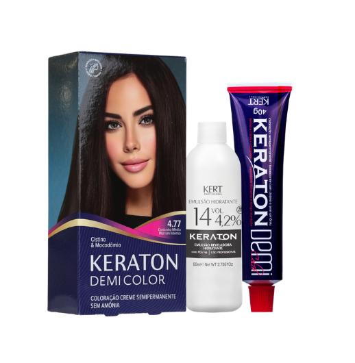Keraton Demi Color Coloração Semipermanente 40g + 80ml - 4.77 Castanho Médio Marrom Intenso