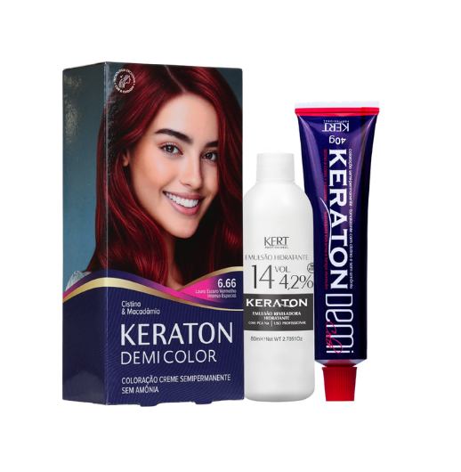 Keraton Demi Color Coloração Semipermanente 40g + 80ml - 6.66 Louro Escuro Vermelho Intenso
