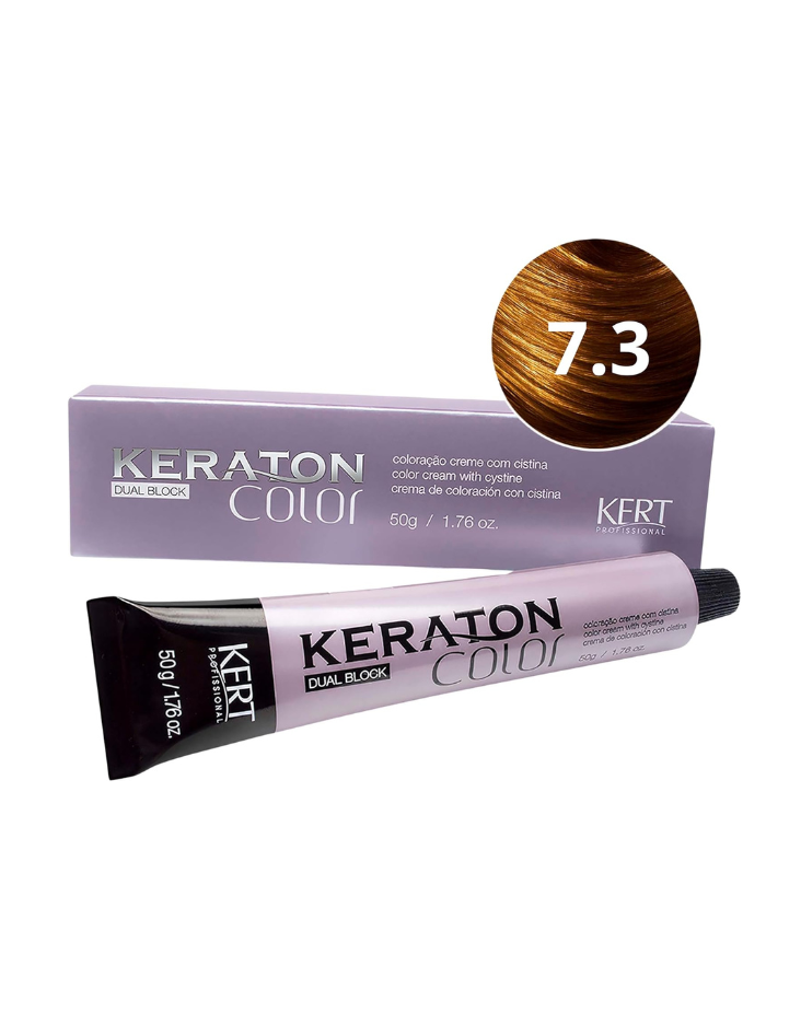 Keraton Dual Block - Coloração Permanente em Creme com Aminoácido e Cistina 50g - 7.3 Louro Médio Dourado