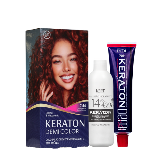 Keraton Demi Color Coloração Semipermanente 40g + 80ml - 7.44 Louro Médio Cobre Intenso
