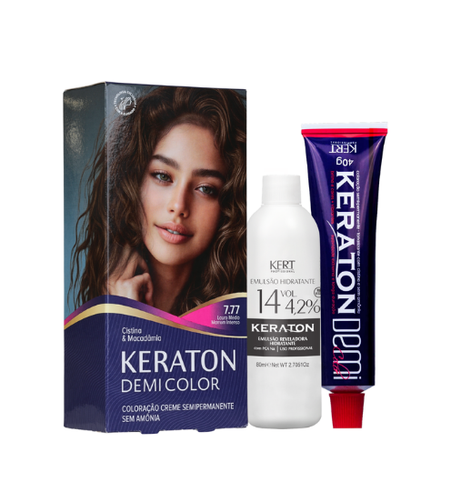 Keraton Demi Color Coloração Semipermanente 40g + 80ml - 7.77 Louro Médio Marrom