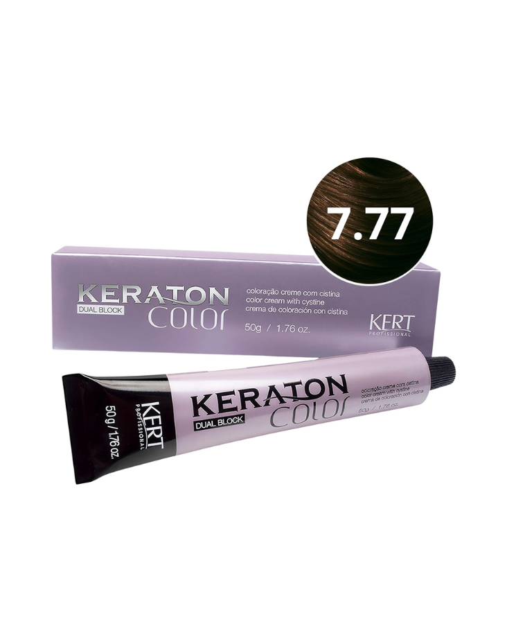 Keraton Dual Block - Coloração Permanente em Creme com Aminoácido e Cistina 50g - 7.77 Louro Médio Marrom