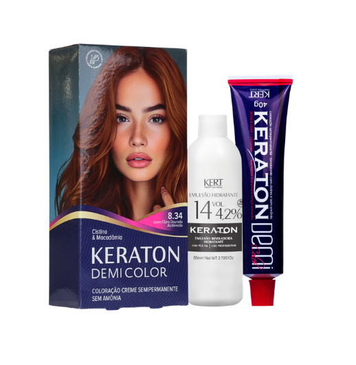 Keraton Demi Color Coloração Semipermanente 40g + 80ml - 8.34 Louro Claro Dourado Acobreado