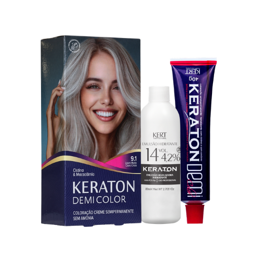 Keraton Demi Color Coloração Semipermanente 40g + 80ml - 9.1 Louro Muito Claro Cinza