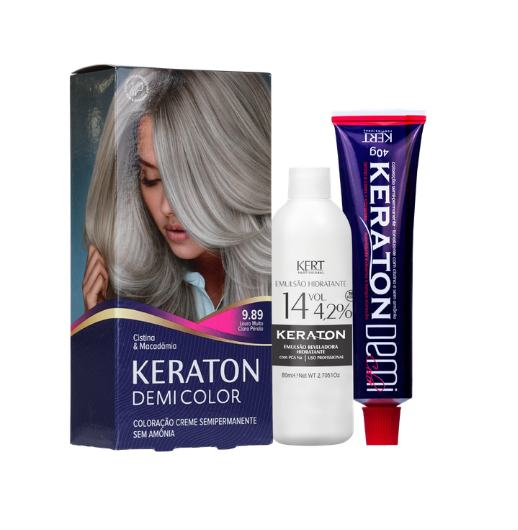 Keraton Demi Color Coloração Semipermanente 40g + 80ml - 9.89 Louro Médio Muito Claro Pérola