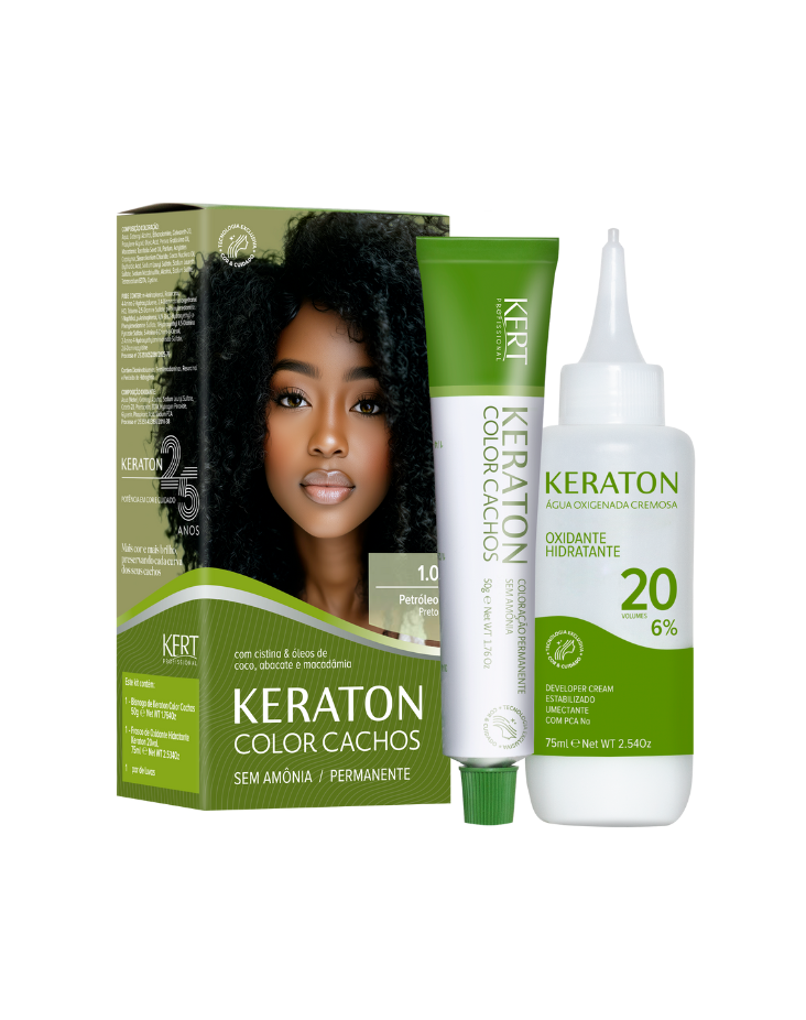 Keraton Color Cachos Coloração Permanente, Kit 50g + 75ml - 1.0 Preto