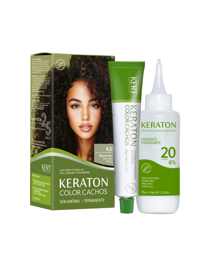 Keraton Color Cachos Coloração Permanente, Kit 50g + 75ml - 4.0 Castanho Médio