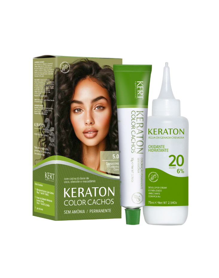 Keraton Color Cachos Coloração Permanente, Kit 50g + 75ml - 5.0 Castanho Claro
