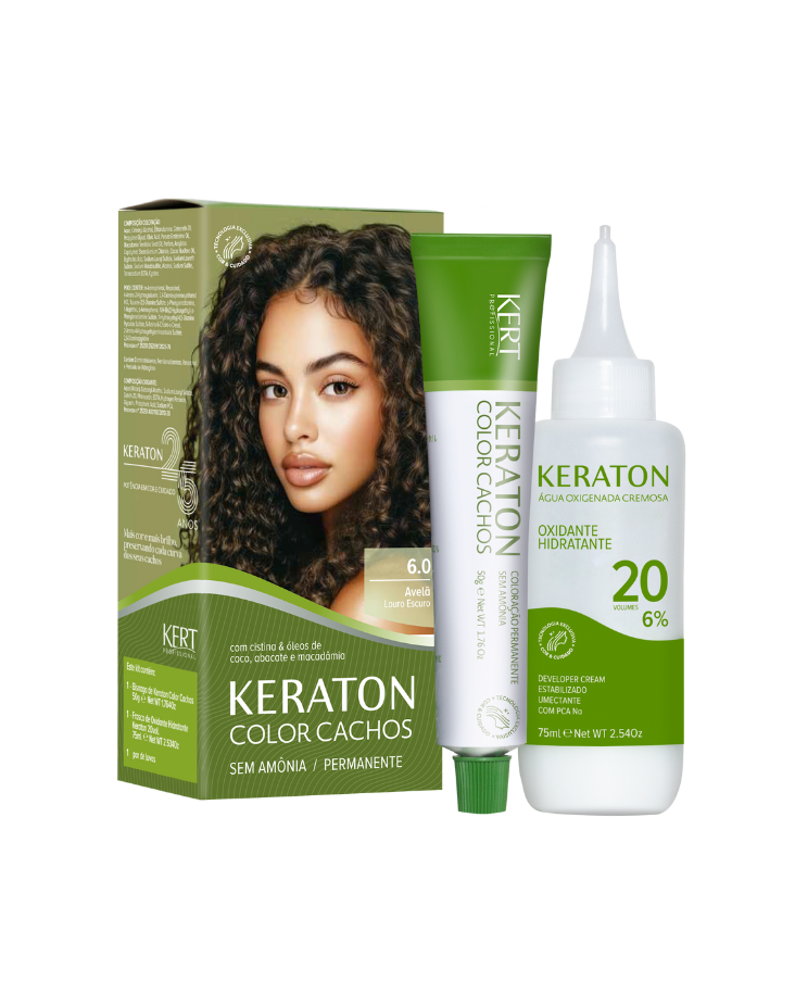 Keraton Color Cachos Coloração Permanente, Kit 50g + 75ml - 6.0 Louro Escuro