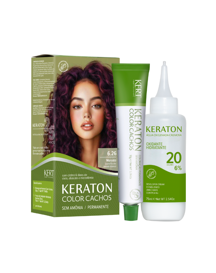 Keraton Color Cachos Coloração Permanente, Kit 50g + 75ml - 6.26 Marsala