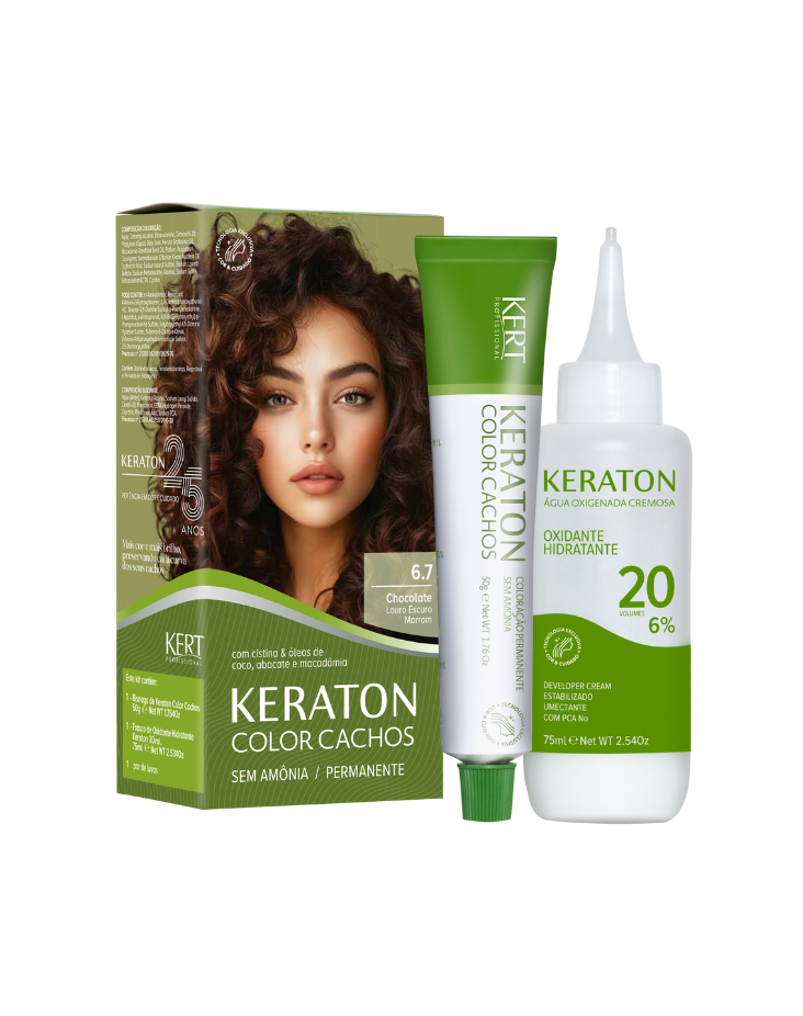 Keraton Color Cachos Coloração Permanente, Kit 50g + 75ml - 6.7 Louro Escuro Marrom