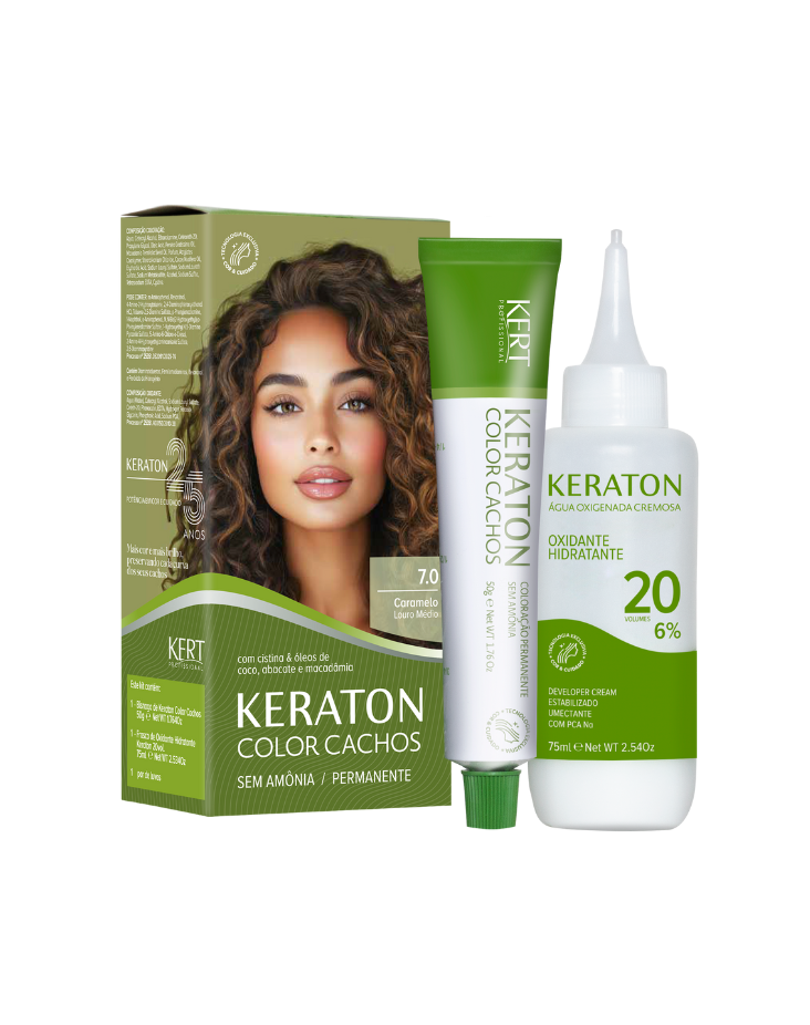 Keraton Color Cachos Coloração Permanente, Kit 50g + 75ml - 7.0 Louro Médio