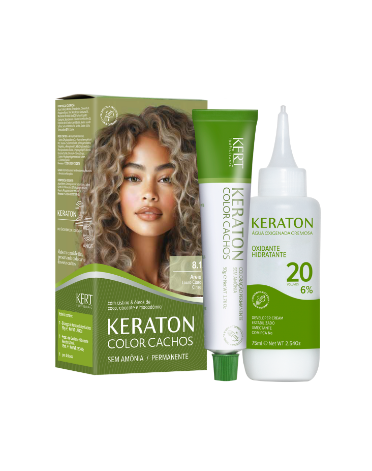Keraton Color Cachos Coloração Permanente, Kit 50g + 75ml - 8.1 Louro Claro Cinza