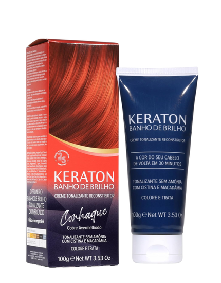Keraton Banho de Brilho Máscara Tonalizante com cor 100g - Conhaque